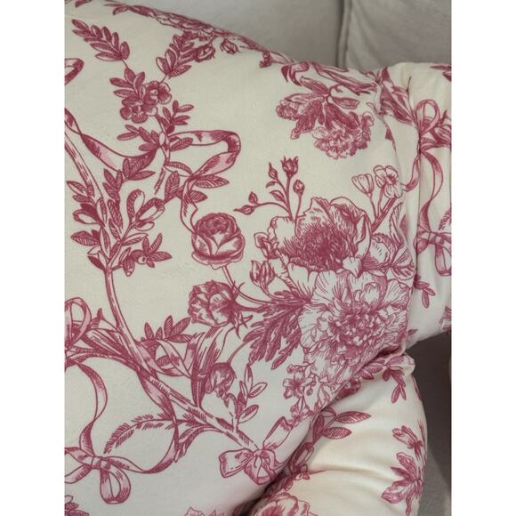 Envogue Pink White Floral Toile Velvet Bow Pillow Coquette Shabby Chic Decor - Picture 8 of 10